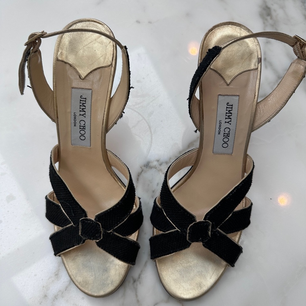 Jimmy Choo Black and Gold Women's Heels